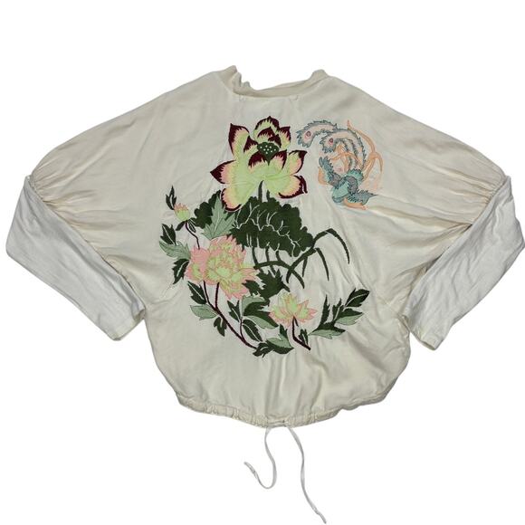 Da Nang Embroidered Floral Oversized Full Zip Jacket Women's Medium Y2K Boho - Picture 1 of 15